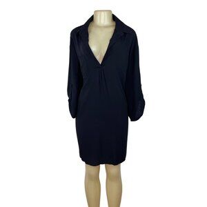 Ekouaer Loose-Fit Deep V-Neck Black Dress With Roll-Up Sleeves Size XXXL - New